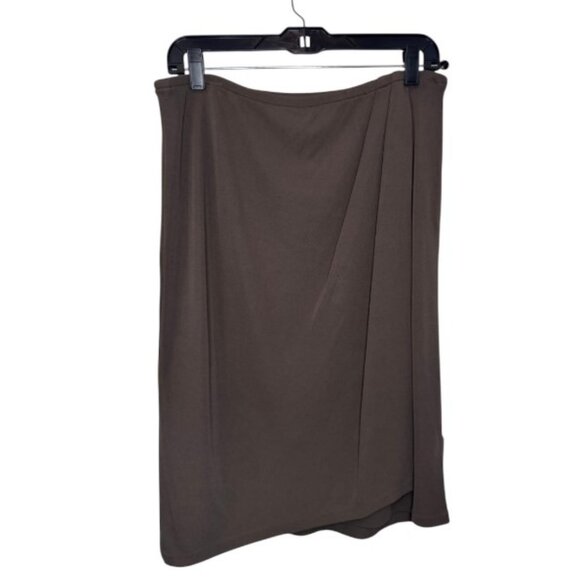DKNY taupe asymmetrical wrap midi skirt size L - Picture 2 of 6
